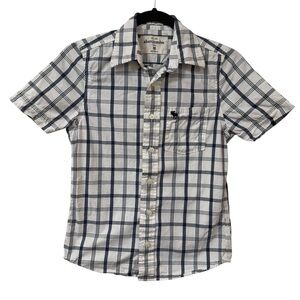 Abercrombie kids Blue Plaid muscle button down short sleeve shirt preppy size M